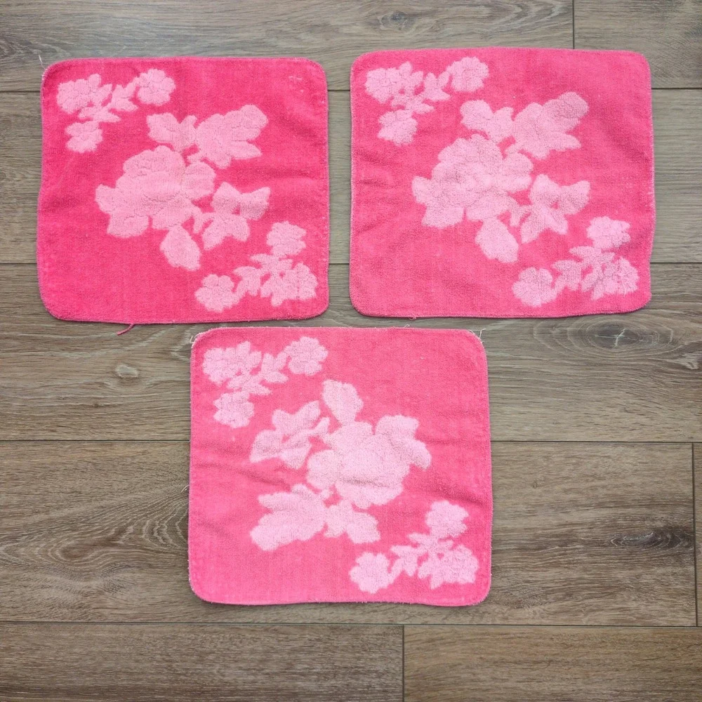 Vtg‎ Cannon Royal Family Pink Floral Washcloth Set (3) Rose Cotton MCM Retro